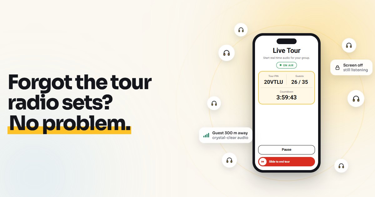 The Live Tour screen of the VoiceGuide AirLink app on air, with guests connected