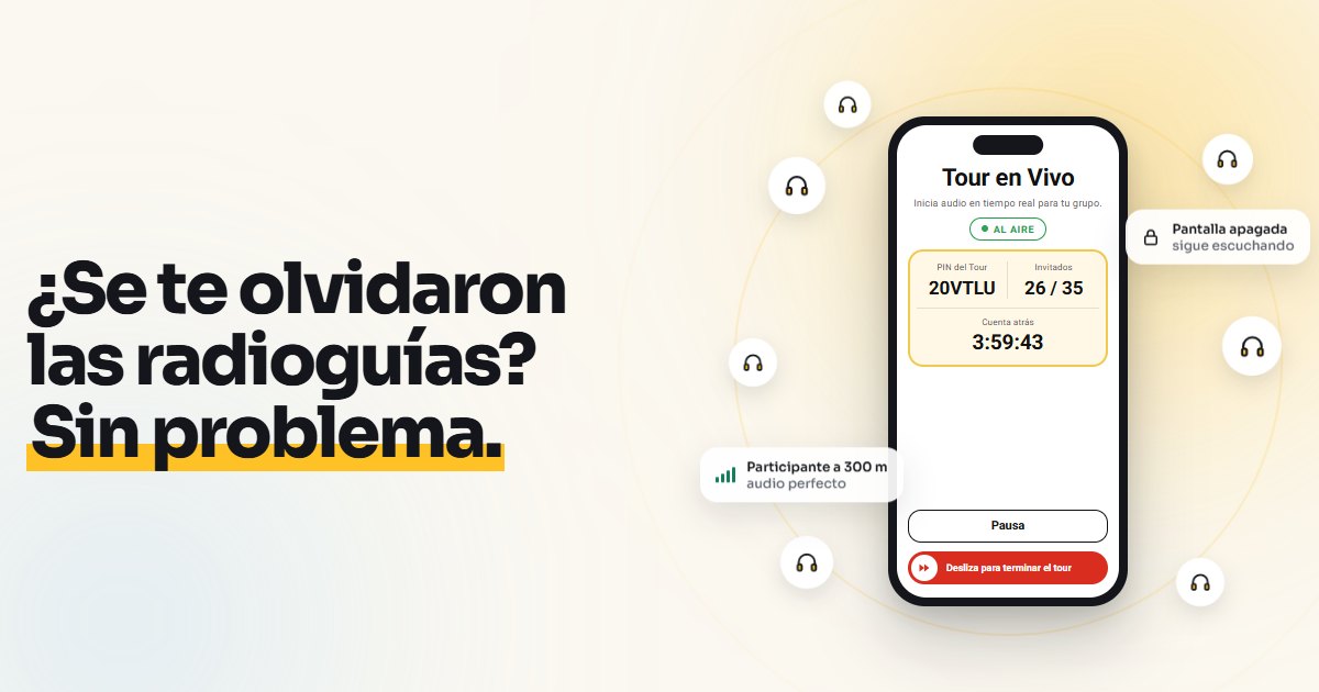 La pantalla Tour en Vivo de la app VoiceGuide AirLink al aire, con los participantes conectados