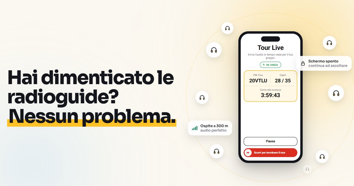 La schermata Tour Live dell'app VoiceGuide AirLink in onda, con gli ospiti collegati
