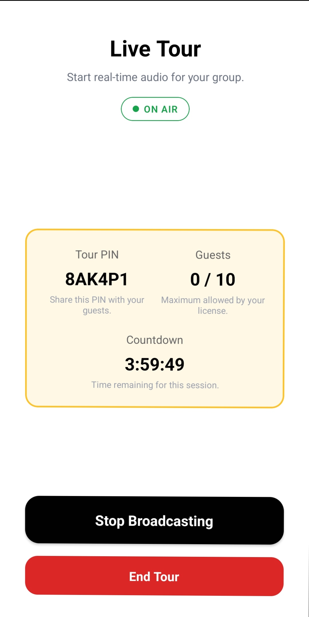 4) Avvia il tour e condividi il PIN